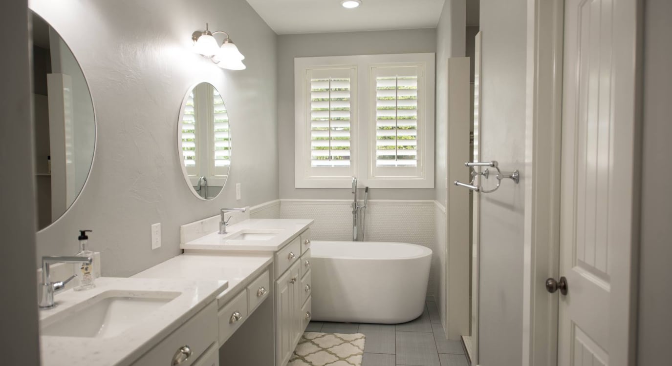 Plantation shutters in a bathroom